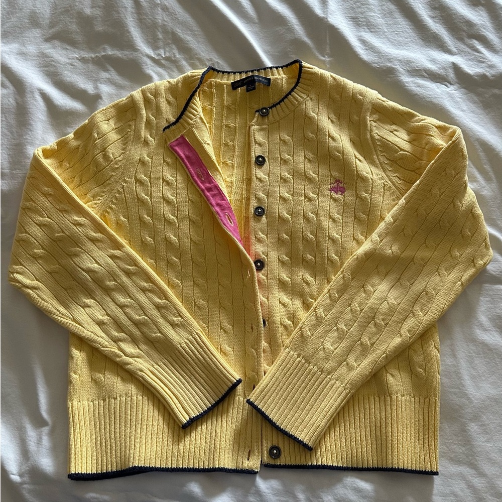 Brooks Brothers Yellow Cable Knit Cardigan